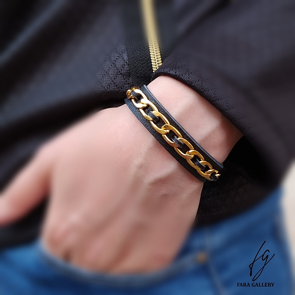 دستبند چرم با زنجیر کارتیه